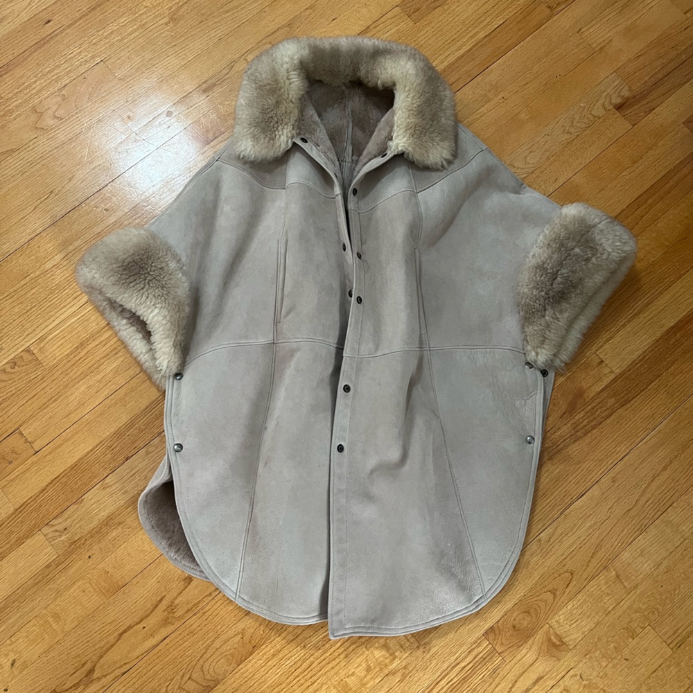 Vintage Overland Sheepskin Co. Beige Suede Shearling Cape